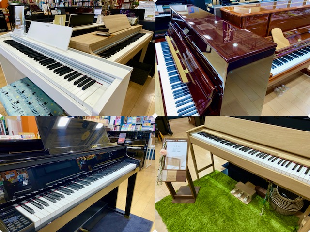 【ピアノ】佐世保店では電子ピアノ、アップライトピアノを展示中です。