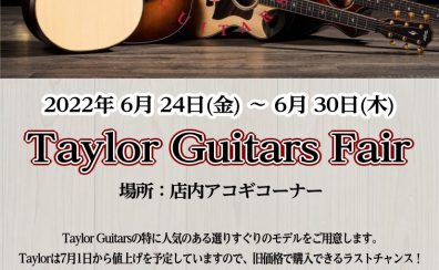 値上がり前のラストチャンス！Taylor Guitars Fair【6/24(金)～6/30(木)】