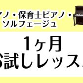 【音楽教室】ピアノ・保育士ピアノ・ソルフェージュ　1ヶ月お試しレッスン