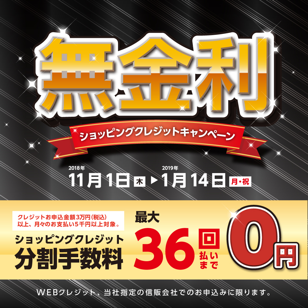 *分割払い手数料がお得なキャンペーンを利用して欲しいギターをゲットしよう！ **実施期間 2018年11月1日（木）～2019年1月14日（月・祝） **対象商品 クレジット申込金額が3万円(税込)以上の全商品 **無金利回数 [!!36回払いまで!!]無金利となります。 (1回のお支払いが5,00 […]