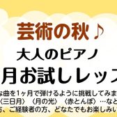 芸術の秋♪　大人のピアノ　1ヶ月お試しレッスン