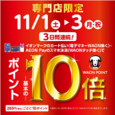 【11/1(土)~11/3(月・祝)】イオンカードポイント10倍キャンペーン!!