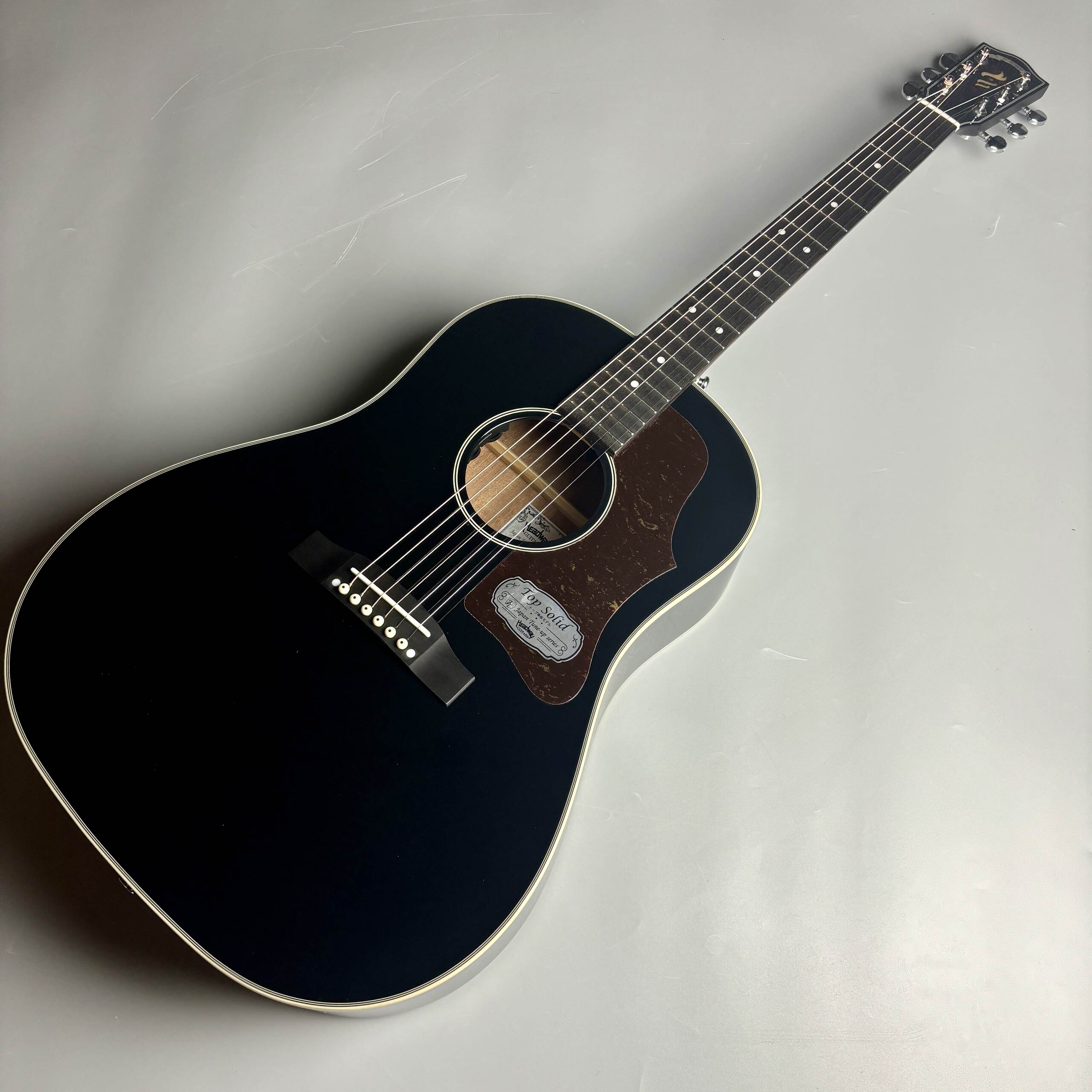 Headway HJ-5080SE BLK
オールブラックにべっ甲柄のラージピックガードが渋い！新しさと伝統を併せ持ったラウンドショルダースタイルの定番モデル。
税込販売価格￥83,600