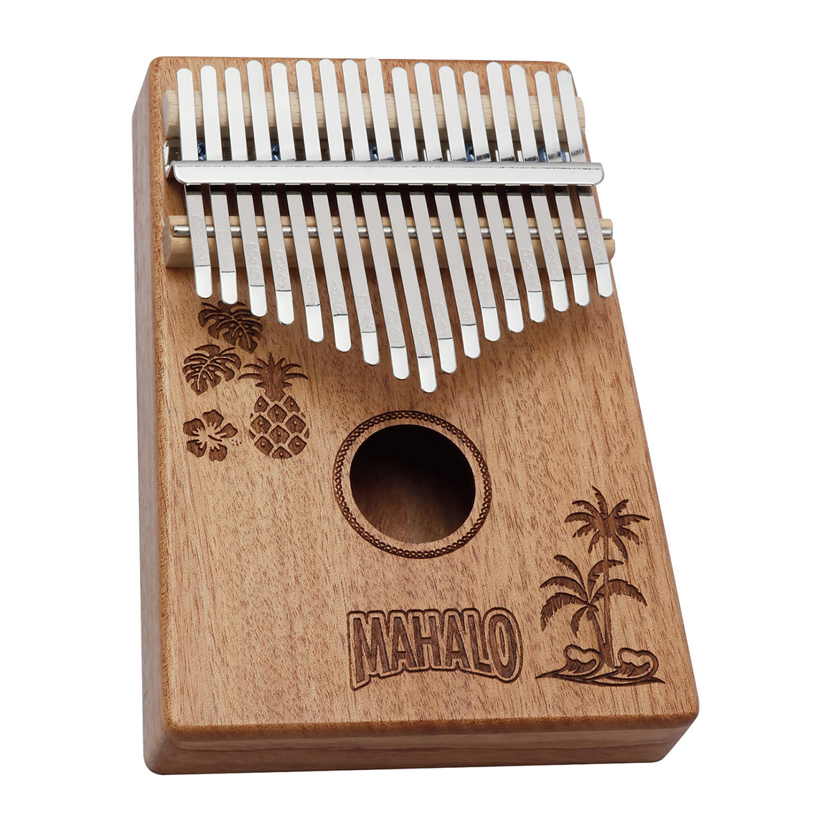 マハロ　/　M-KALIMBA HWI

ハワイの伝統的なパターンをボディに刻印した、アイランドスタイルを感じさせる華やかなルックスが魅力です。
軽量で演奏しやすく、マホガニー材が奏でる明るくリラックスした響きをどこでも手軽に楽しめます。


4,950円（税込)
