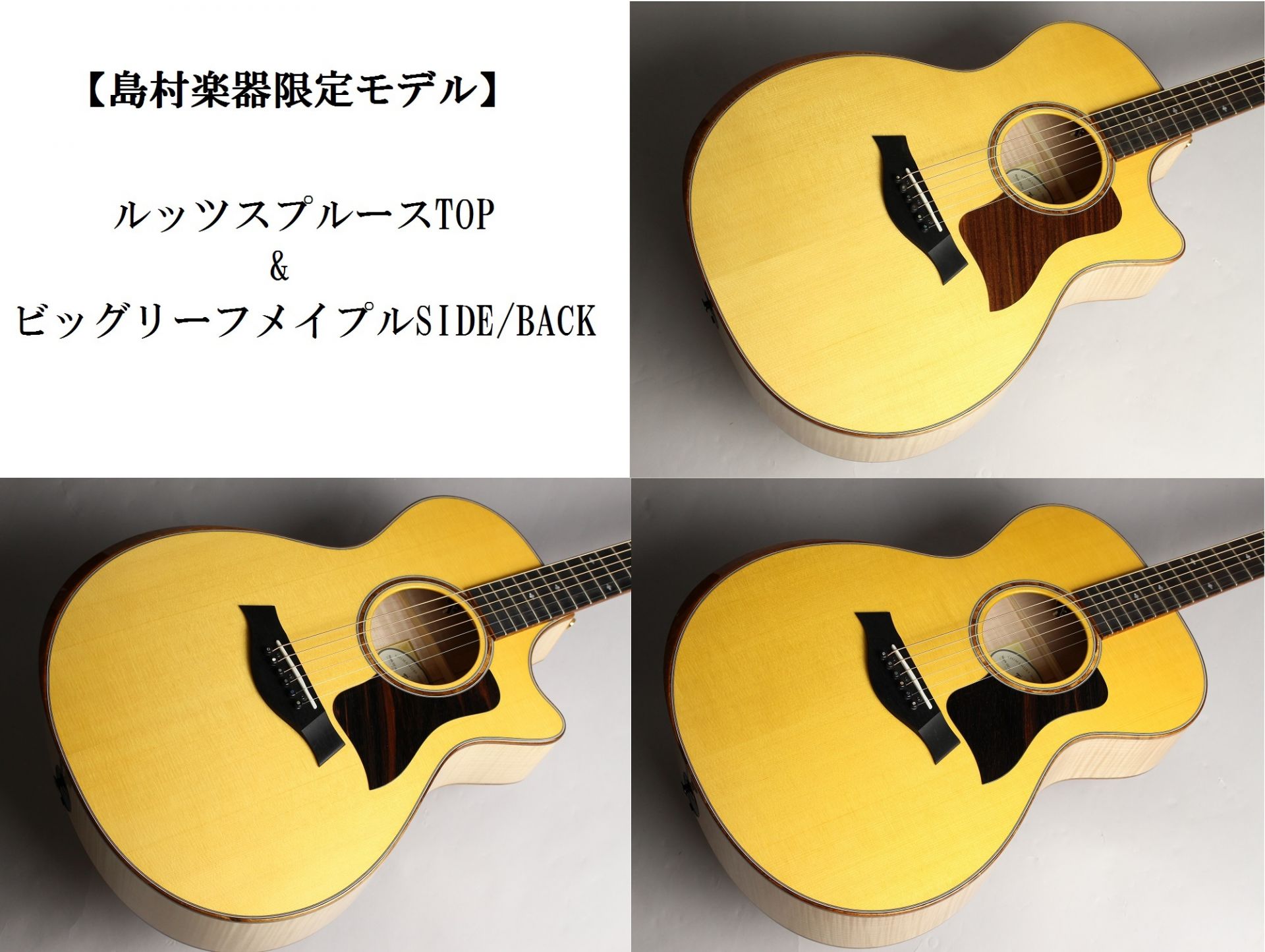 【エレアコギター】”Taylor” 島村楽器限定！ルッツスプルース・トップ ＆ビッグリーフメイプル・サイドバックのモデルが入荷しました！