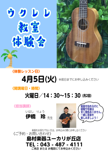 音楽教室 4 5 火 気軽に楽しく ウクレレ体験会 島村楽器 ユーカリが丘店 音楽教室 4 5 火 気軽に楽しく ウクレレ体験会 島村楽器 ユーカリが丘店