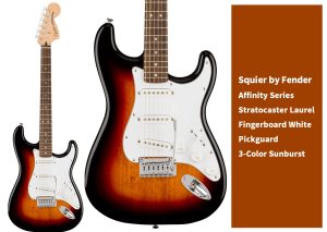 Squier by Fender Affinity Series Stratocaster Laurel Fingerboard White Pickguard 3-Color Sunburst 入荷しました！