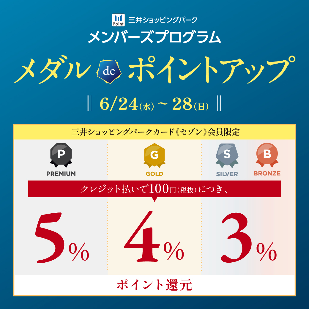 【ららぽーと湘南平塚】6/24(金) ～6/28(日)メダルdeポイントアップ