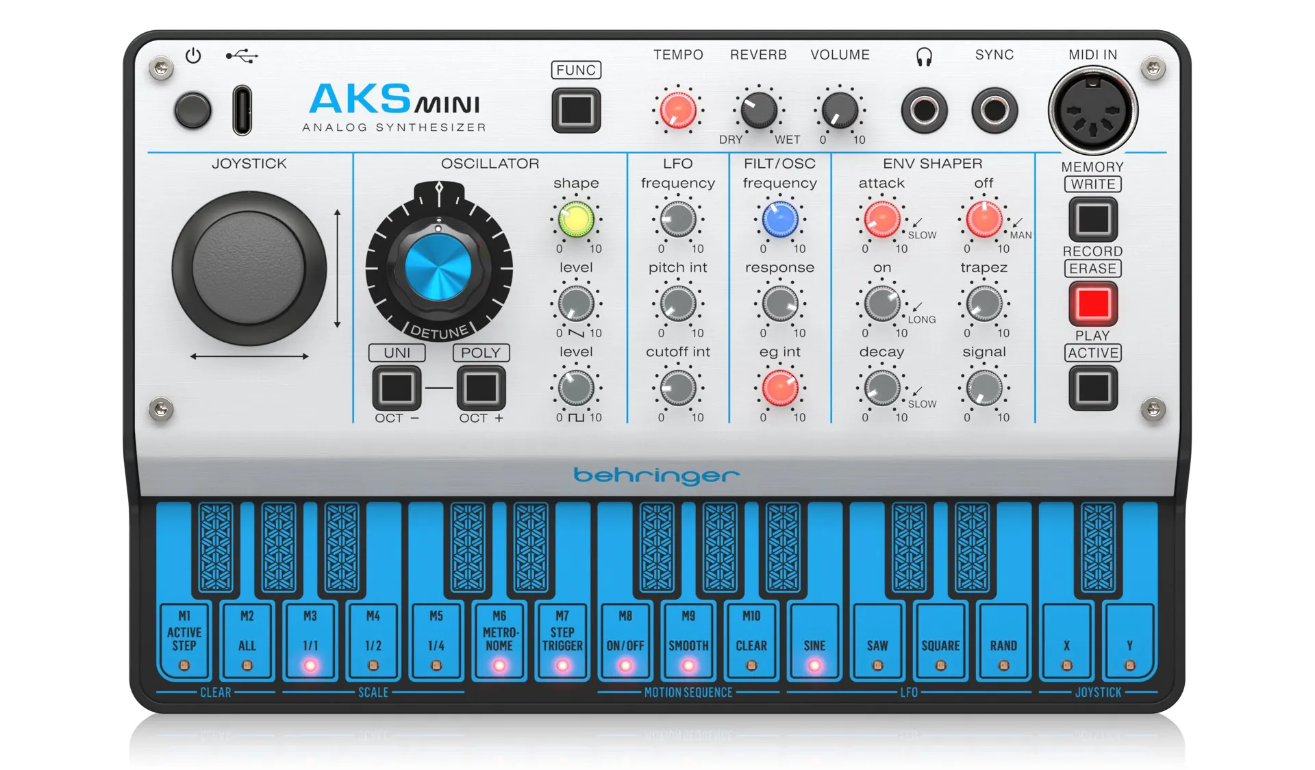 Behringer AKS mini | 3VCO、16ステップ・モーション シーケンサー搭載ミニシンセ